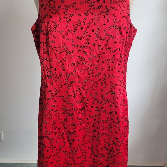 Dani Max 1990s Red Satin Chinese Flowers Flocked Velvet Slip Dress (Size: 8) - Picture 8 of 12